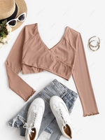 ZAFUL Crossover Raglan Sleeve Cropped Tee S Light coffee