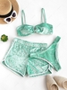 ZAFUL Crushed Velvet O Ring Three Piece Bikini Swimsuit S Green