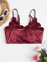 ZAFUL Crushed Velvet Scalloped Cropped Bikini Top S Deep red