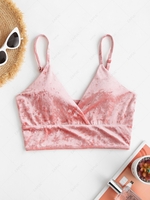 ZAFUL Crushed Velvet Surplice Bikini Top S Light pink