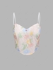 ZAFUL Curved Hem Lace Overlay Rose Applique Cami Top S Light pink