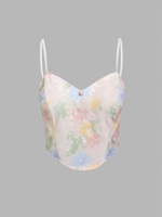 ZAFUL Curved Hem Lace Overlay Rose Applique Cami Top S Light pink