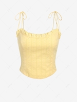 ZAFUL Curved Hem Tie Shoulder Frilled Cami Top S Light yellow