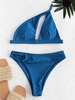 ZAFUL Cut Out Asymmetrical One Shoulder Bikini Swimwear M Blue