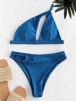 ZAFUL Cut Out Asymmetrical One Shoulder Bikini Swimwear M Blue