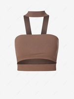 ZAFUL Cut Out Choker Ribbed Crop Top S Coffee