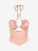 ZAFUL Cut Out Corset-style Criss Cross Halter Top S Light pink