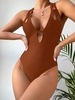 ZAFUL Cut Out Criss-cross Back One-piece Swimsuit Tummy Control Swimwear Xl Coffee