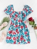 ZAFUL Cut Out Floral Printed Mini Dress M Light blue