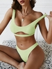 ZAFUL Cut Out Lace Up Ribbed Bikini Swimwear S Light green