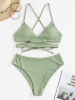 ZAFUL Cut Out Lace Up Textured High Waisted Tankini Swimwear Light green