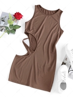 ZAFUL Cut Out Mini Bodycon Dress L Coffee