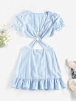 ZAFUL Cut Out O Ring Flounce Hem Dress L Light blue