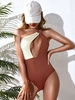 ZAFUL Cut Out One Shoulder Two Tone One-piece Swimsuit M Deep coffee