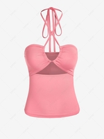 ZAFUL Cut Out Open Back Criss Cross Halter Tank Top L Light pink