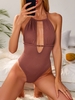 ZAFUL Cut Out Open Back Halter Ribbed One-piece Swimsuit Xl Coffee