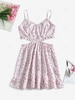 ZAFUL Cut Out Picot Trim Tiny Floral Cami Dress L White
