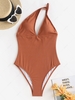 ZAFUL Cut Out Ribbed Asymmetrical One Shoulder One-piece Swimsuit Xl Coffee