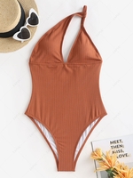 ZAFUL Cut Out Ribbed Asymmetrical One Shoulder One-piece Swimsuit Xl Coffee