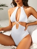 ZAFUL Cut Out Ribbed Halter One-piece Swimsuit S White