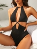 ZAFUL Cut Out Ribbed Halter One-piece Swimsuit Xl Black