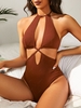 ZAFUL Cut Out Ribbed Halter One-piece Swimsuit Xl Deep coffee