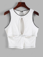 ZAFUL Cut Out Ribbed Topstitching Top Xl White