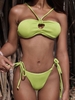 ZAFUL Cut Out Tie Side Textured Tanga Bikini Swimwear S Light green