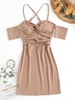 ZAFUL Cut Out Twisted Criss Cross Ribbed Slinky Dress L Light coffee