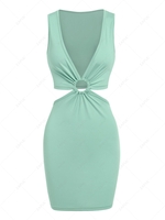 ZAFUL Cut Out Waist O Ring Plunging Slinky Dress L Light green