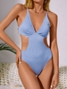 ZAFUL Cut Out Wrinkle Textured Monokini One-piece Swimsuit M Light blue