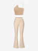 ZAFUL Cutaway Shoulder Ribbed Ladder Cut Waist Pants Set Light coffee