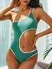ZAFUL Cutout Binding One Shoulder One-piece Swimsuit L Light green
