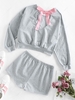 ZAFUL Cutout Bowknot Drop Shoulder Shorts Set S Dark gray