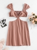 ZAFUL Cutout Cap Sleeve Smocked Slit Dress L Deep coffee