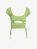 ZAFUL Cutout Cinched Side Ribbed Cropped Tee L Light green