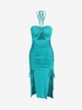 ZAFUL Cutout Cinched Slit Halter Dress L Green