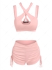 ZAFUL Cutout Cross Cinched Two Piece Shorts Set M Light pink