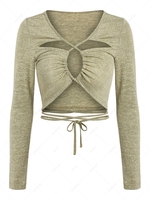 ZAFUL Cutout Cross Midriff Flossing Crop Tee M Light green