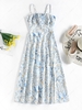 ZAFUL Cutout Floral Print High Slit Midi Dress L Light blue