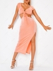 ZAFUL Cutout Front Knot High Slit Midi Dress L Light orange