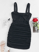 ZAFUL Cutout Front Twist Ruched Bodycon Dress M Black