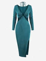 ZAFUL Cutout Jersey Split Hem Slinky Midi Dress S Deep green