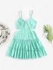 ZAFUL Cutout Knotted Frilled Tiered Cami Dress L Light green