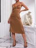 ZAFUL Cutout O Ring Satin Midi Dress Xl Coffee