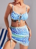 ZAFUL Cutout Ombre Color Gingham Cinched Three Piece Bikini Swimwear L Green
