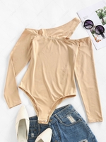 ZAFUL Cutout One Shoulder Snap Crotch Bodysuit L Burlywood