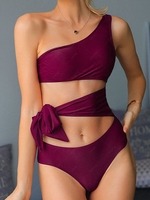 ZAFUL Cutout One Shoulder Tie One-piece Swimsuit L Plum pie