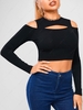 ZAFUL Cutout Open Shoulder Cropped Tee S Black