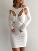 ZAFUL Cutout Ribbed 2 in 1 Mini Bodycon Dress L White